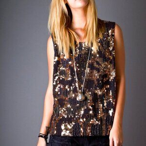 Chico's Glitz Sequin Beaded Tank Top In Bronze Size 0 EUC